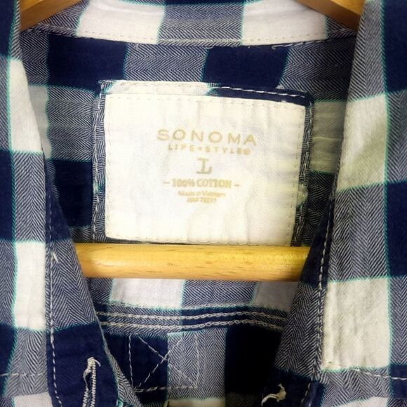 Sonoma Blue and White Checkered Long Sleeve Buttondown Shirt Size Large - Picture 2 of 4